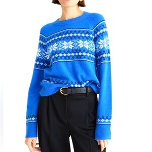 J. Crew Fair Isle crewneck sweater Vibrant blue Snowflake Women’s S Soft Cozy